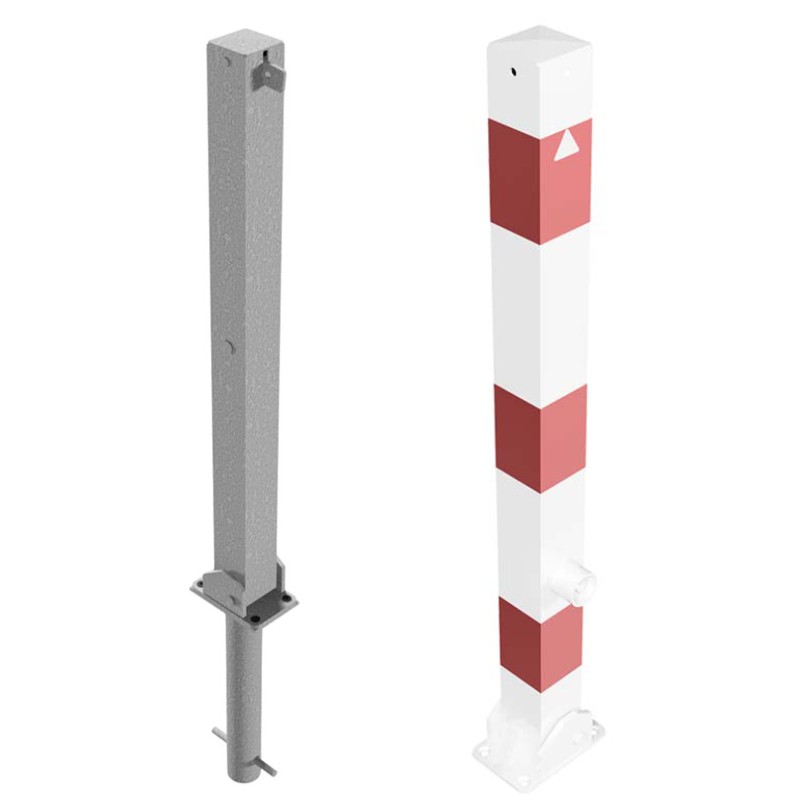 Absperrpfosten 70 x 70 mm, umlegbar, rot-weiß