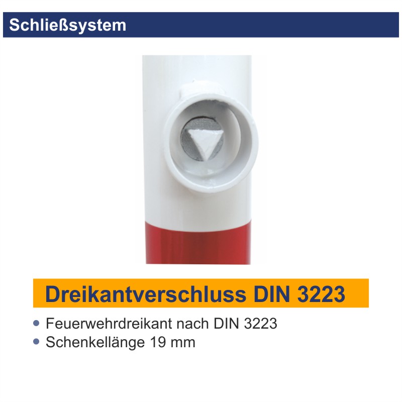 Absperrpfosten 70 x 70 mm, Dreikantverschluss 8 mm oben, herausnehmbar | Schließsystem