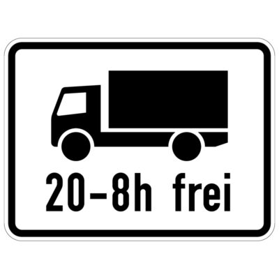 Verkehrszeichen 1040-37 Kraftfahrzeuge mit einer zulässigen Gesamtmasse über 3,5 t, einschließlich ihrer Anhänger, und Zugmaschinen, ausgenommen Personenkraftwagen und Kraftomnibusse im angegebenen Zeitraum frei | gemäß StVO