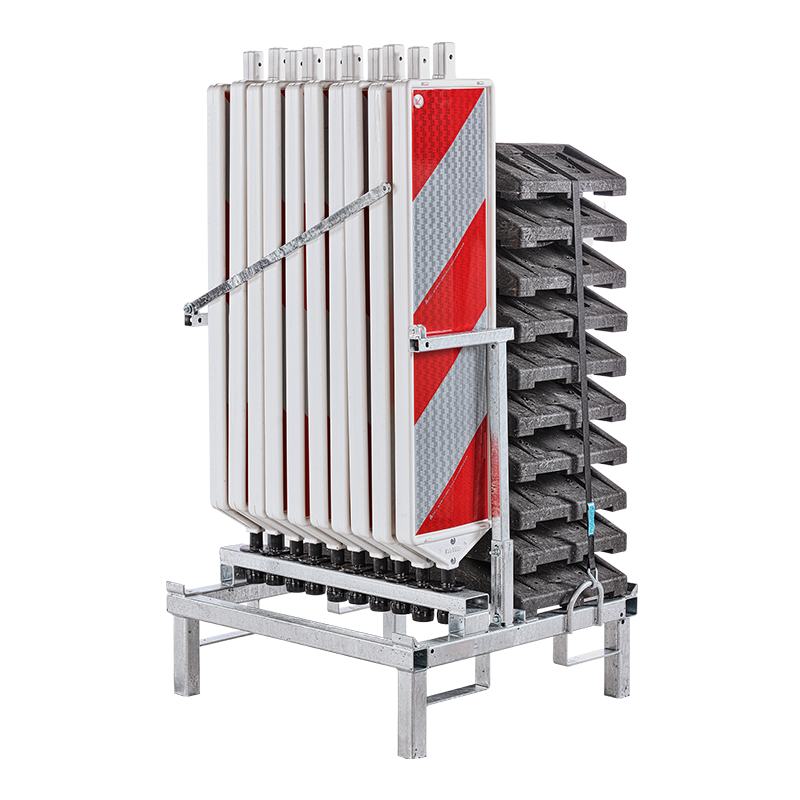 Kombigestell von WEMAS für 10 Baken und 10 Fußplatten | Seitenansicht