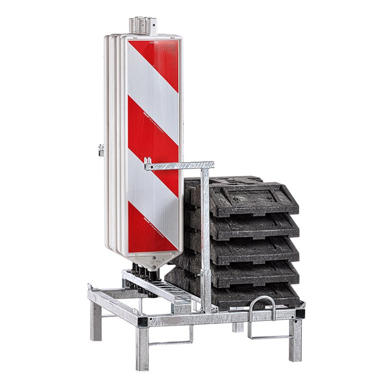 Kombigestell von WEMAS für 10 Baken und 10 Fußplatten | halb befüllt