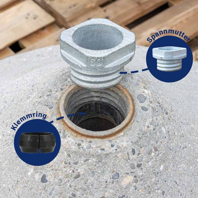 Original Freiburger Kegel mit Bodenhülse 60 mm | Inklusive Spannmutter und Klemmring zur Montage