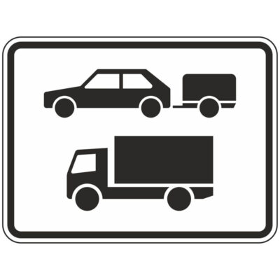 Verkehrszeichen 1048-20 nur mit Pkw mit Anhänger und Kraftfahrzeuge mit einer zulässigen Gesamtmasse über 3,5 t, einschl. ihrer Anhänger, und Zugmaschinen ausgenommen Pkw und Kraftomnibusse | gemäß StVO
