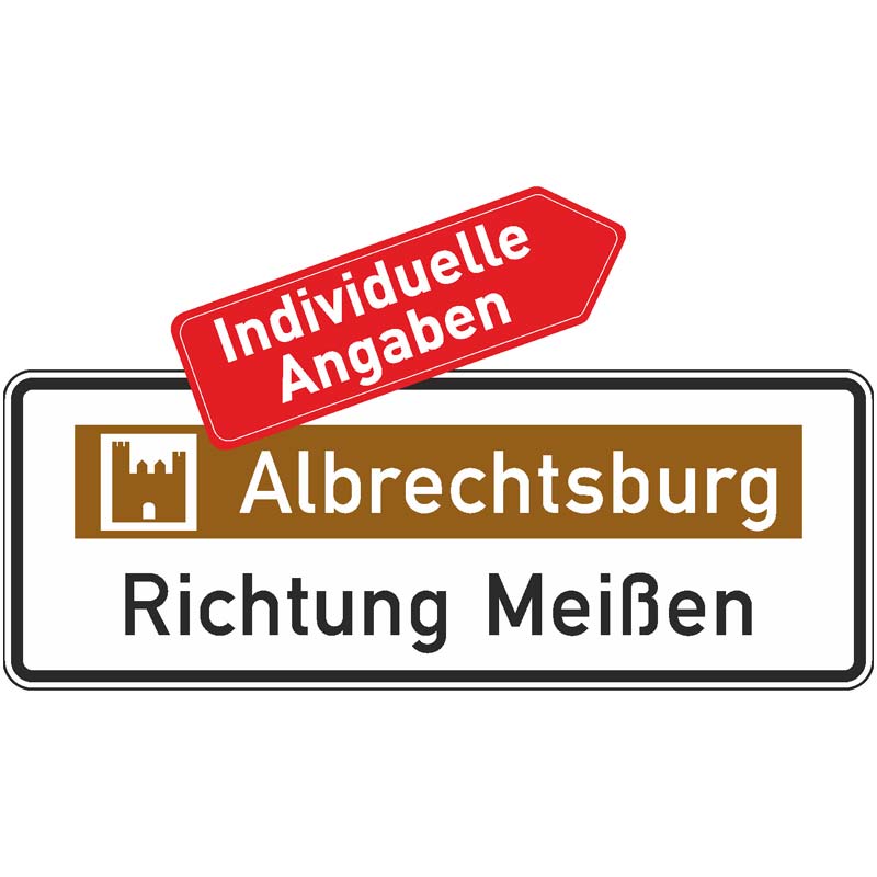 Verkehrszeichen 386.1-52 Touristischer Hinweis mit Bezugsziel, Variante “Richtung” | gemäß StVO