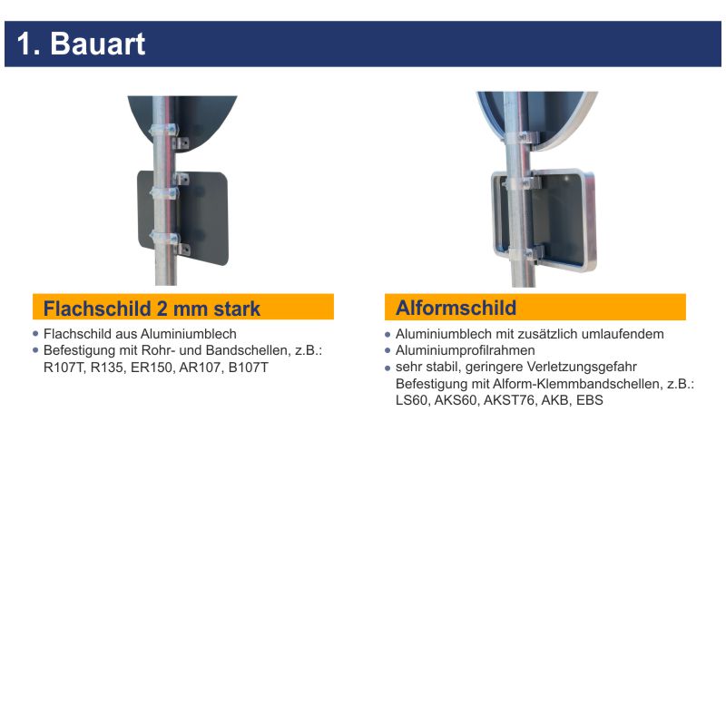 Verkehrszeichen 432-20 Pfeilwegweiser zu Zielen mit erheblicher Verkehrsbedeutung, rechtsweisend | Bauarten