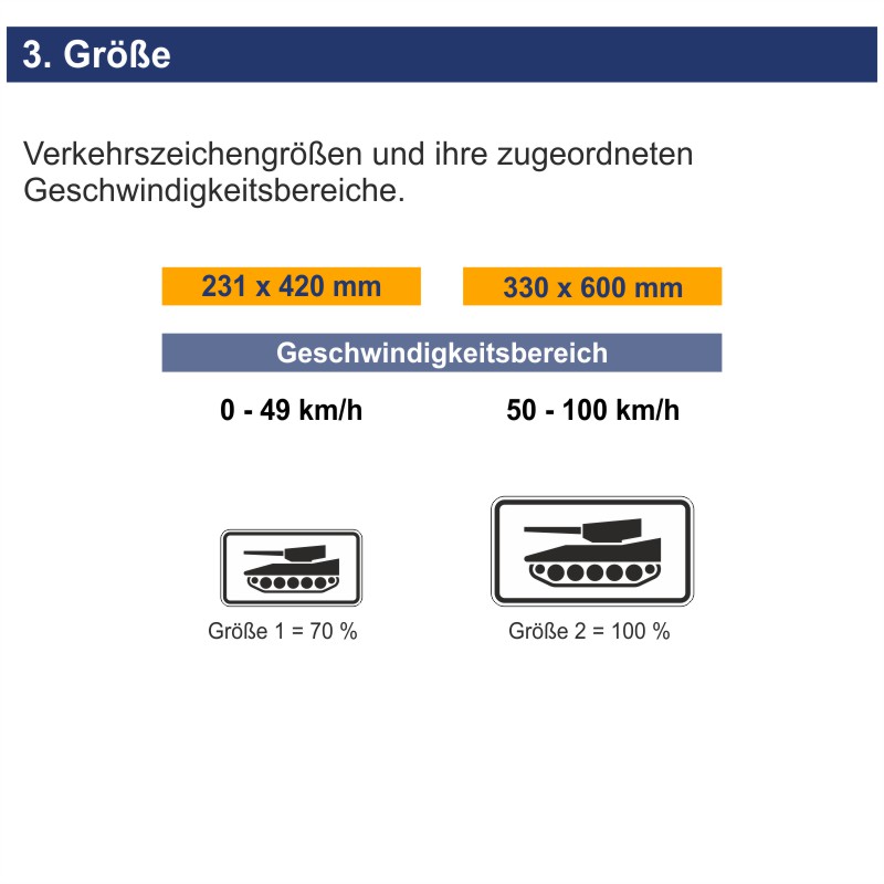 Verkehrszeichen 1049-12 Nur militärische Kettenfahrzeuge | Größen