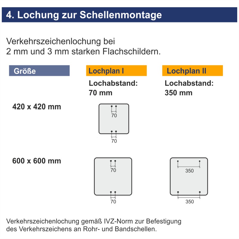 Verkehrszeichen 1002-12 Verlauf der Vorfahrtstraße an Einmündungen von unten nach links, Einmündug von oben | Lochung zur Schellenmontage