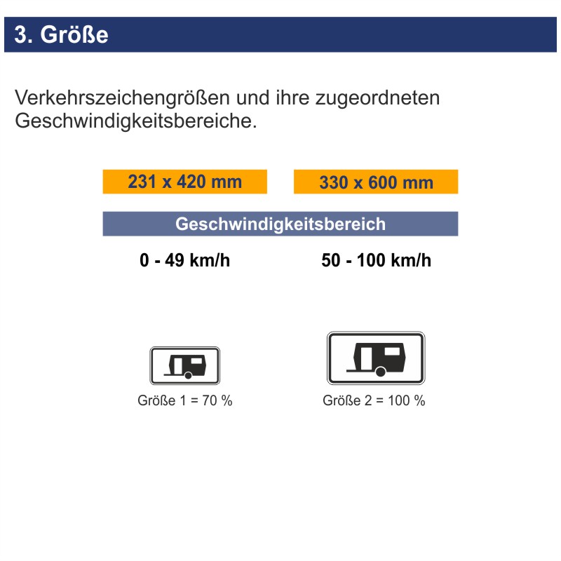 Verkehrszeichen 1010-13 Kennzeichnung von Parkflächen, auf denen Wohnwagen auch länger als 14 Tage parken dürfen | Größen