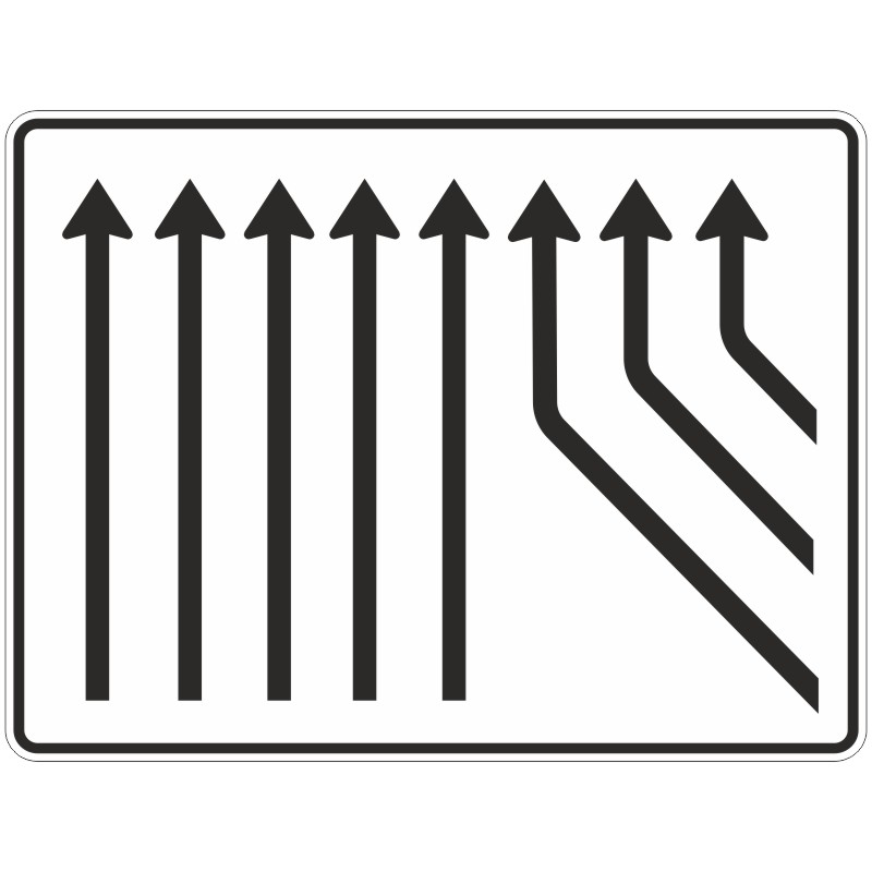 Verkehrszeichen 550-60 Zusammenführungstafel, an durchgehender Strecke, 5-streifig plus 3 Fahrstreifen von rechts | gemäß StVO