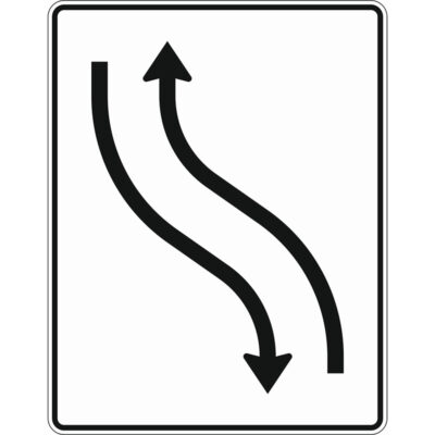 Verkehrszeichen 512-10 Verschwenkungstafel mit Gegenverkehr, Verschwenkung nach links 1-streifig in Fahrtrichtung links und 1-streifig in Gegenrichtung | gemäß StVO
