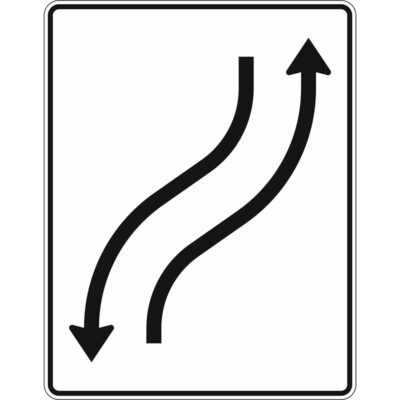 Verkehrszeichen 512-20 Verschwenkungstafel mit Gegenverkehr, Verschwenkung nach rechts 1-streifig in Fahrtrichtung und 1-streifig in Gegenrichtung | gemäß StVO