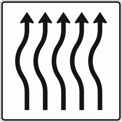 Verkehrszeichen 513-14 Verschwenkungstafel kurze Verschwenkung, ohne Gegenverkehr, 5-streifig nach links | gemäß StVO