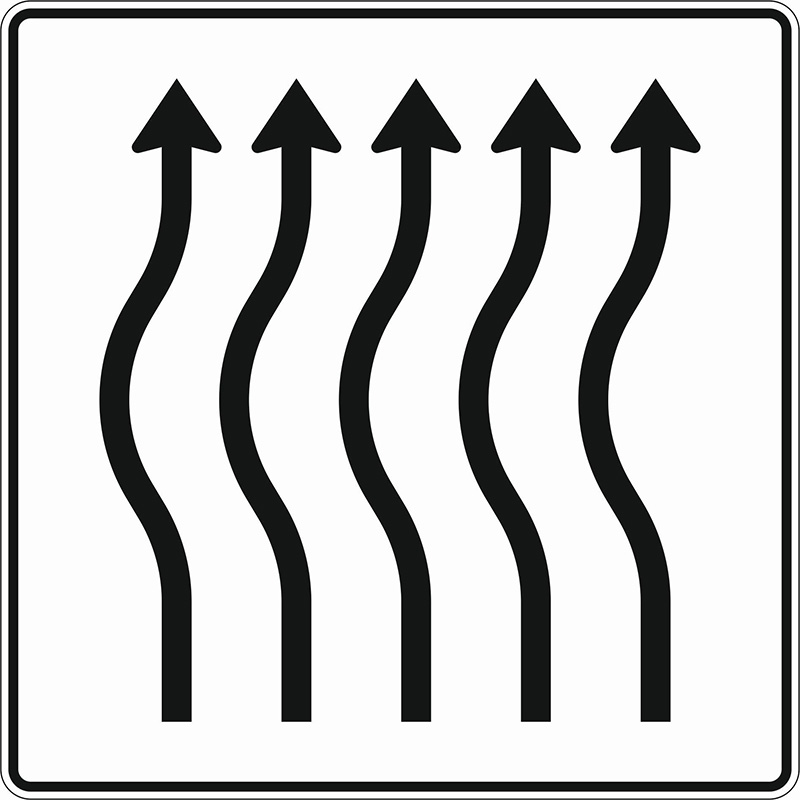 Verkehrszeichen 513-14 Verschwenkungstafel kurze Verschwenkung, ohne Gegenverkehr, 5-streifig nach links | gemäß StVO