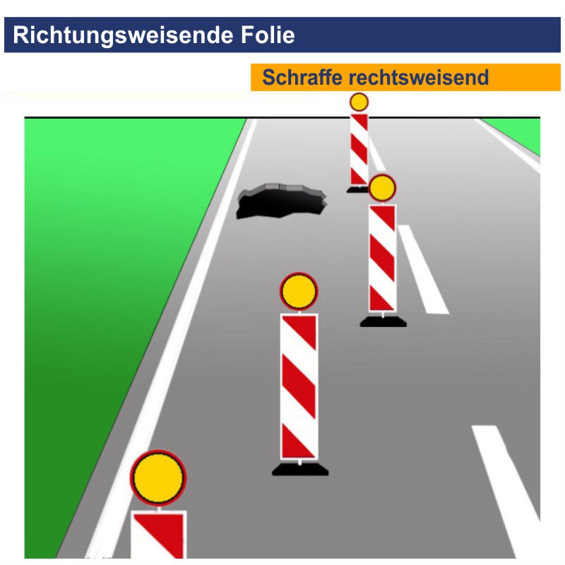Richtungsweisende Folie | Beispiel Schraffenfolie rechtsweisend