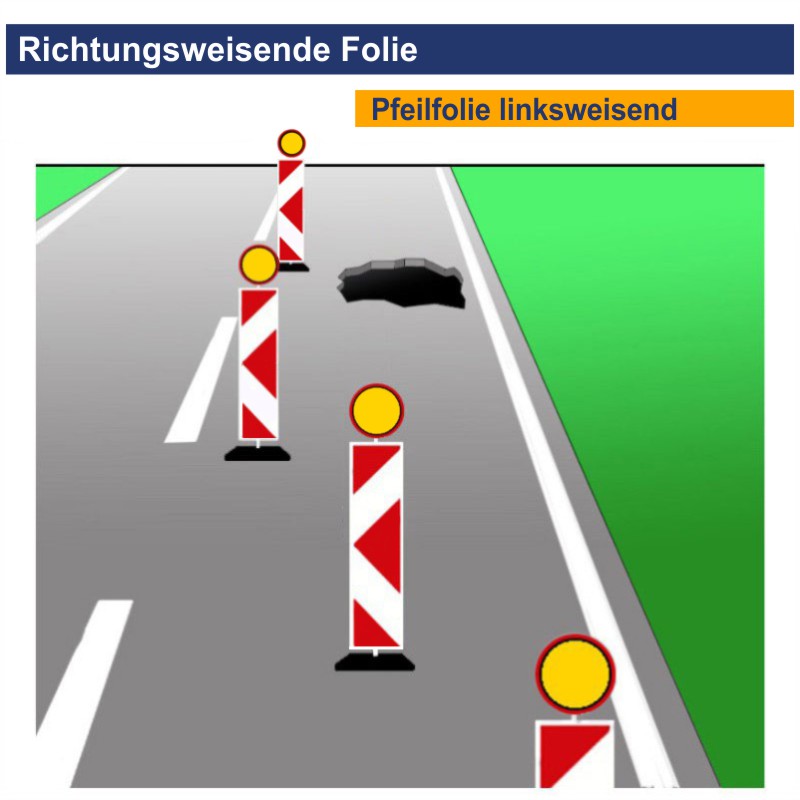 Richtungsweisende Folie | Beispiel Pfeilfolie linksweisend