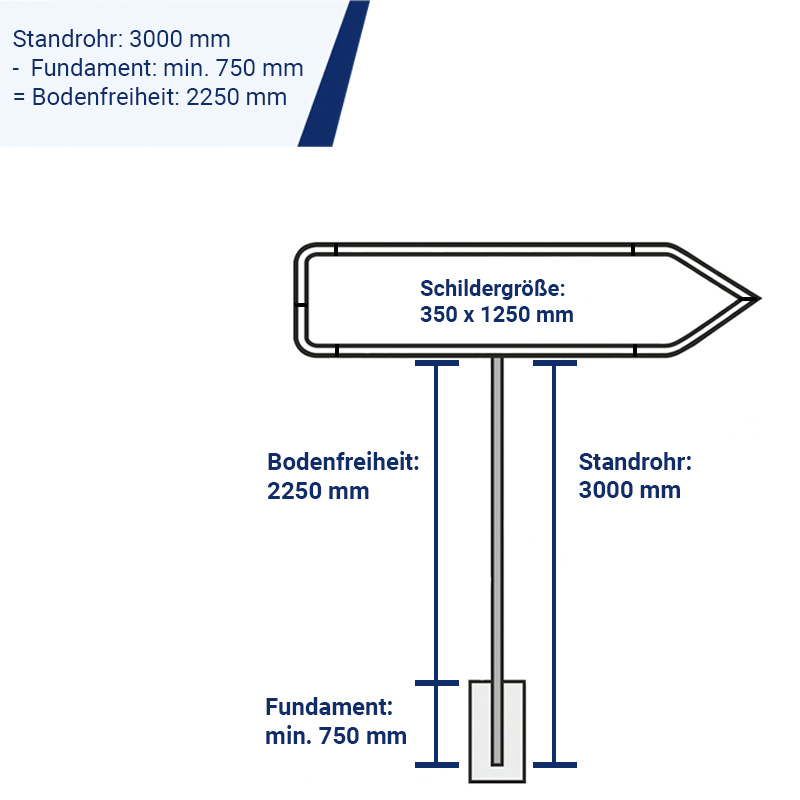 Rohrrahmen Pfeil 350 x 1250 mm | Skizze