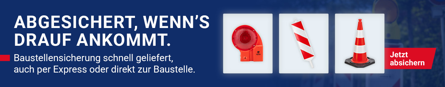 Baustellensicherung schnell geliefert, auch per Express oder direkt zur Baustelle.