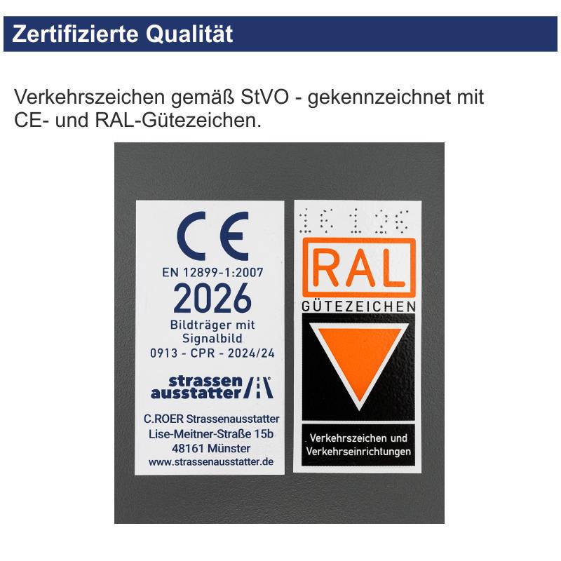 Verkehrszeichen 458 Planskizze | mit CE- und RAL-Gütezeichen 2026