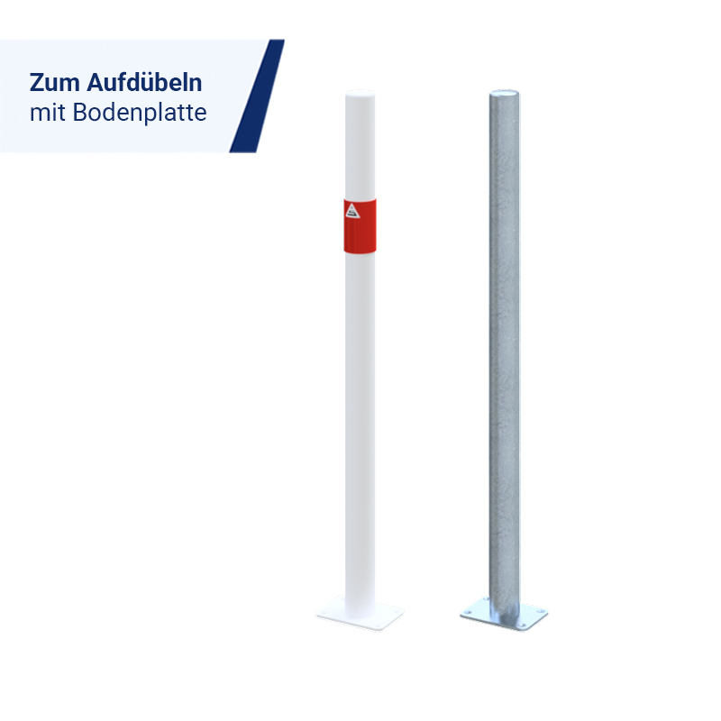 Standpfosten für Verkehrsschutzsystem | Zum Aufdübeln mit Bodenplatte