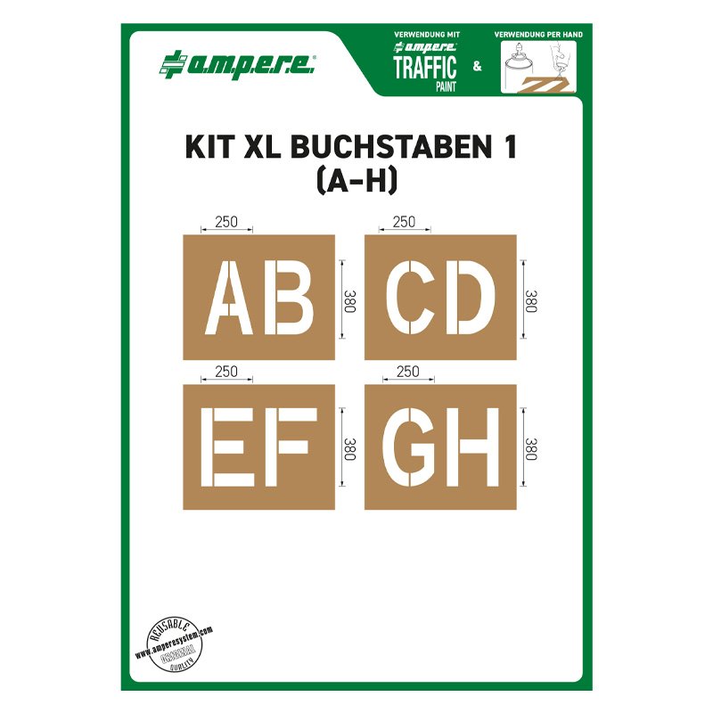 Schablonensatz KIT XL Buchstaben A-H | Für Bodenbeschriftung