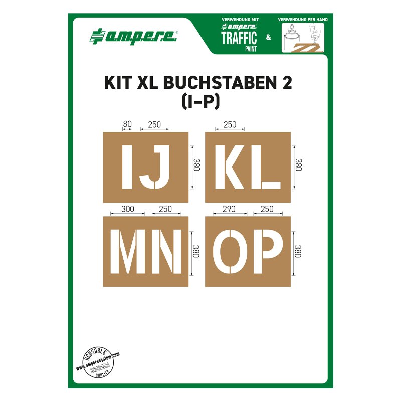 Schablonensatz KIT XL Buchstaben I-P | Für Bodenbeschriftung